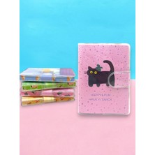 Limmy Happy & Fun Kedi A7 Not Defteri , Çıt Çıtlı Cep Defteri - Pembe