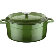Larskas Lava Döküm Yuvarlak Tencere, Trendy, 28 Cm, 6.71 Litre Hacim, Yeşil