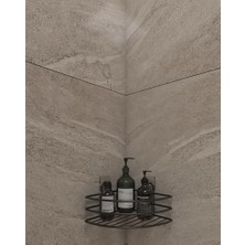 Larskas Alper Banyo Yapışkanlı Siyah Köşe Banyo Rafı, Tekli Köşe Şampuanlık, Delmeden Montajlı Banyo Düzenleyici Raf, Siyah Statik Boyalı