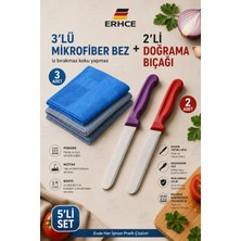 ERHCE 3'lü Microfiber Bez + 2’li Simli Tırtıklı Doğrama Bıçağı