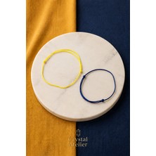 Crystal Atelier Sarı Lacivert Taraftar Makrome Örgü Ikili Bileklik Kaydırmalı Kilit Ayarlanabilir Unisex