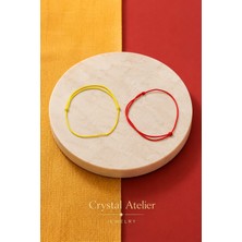 Crystal Atelier Sarı Kırmızı Taraftar Makrome Örgü Ikili Bileklik Kaydırmalı Kilit Ayarlanabilir Unisex