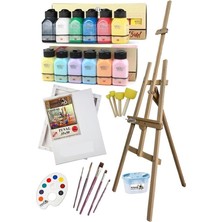 Larskas Akrilik Boya Resim Seti Artdeco 12 Renk 75 ml Akrilik Boya Şövalye 2 Tuval 35X50 Fırça Spatula Şövale