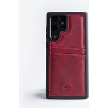 Zawa Samsung Galaxy S22 Ultra Uyumlu Suni Deri Kartlık Arka Koruma Kılıf