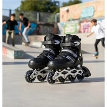 Larskas Ayarlanabilir Işıklı Inline Paten Seti, Silikon LED Tekerlekli, Alünyum Alaşım Gövde, Abec-7 Rulman, 3 Aşamalı Toka, Siyah, Unisex 39-42 Numara Ayaklar Için Uygundur