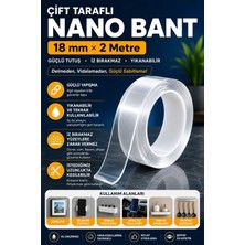 Plant Home Power Mix Ultra Güçlü Çift Taraflı Bant 18 mm x 2 Metre / Iz Bırakmayan , Yıkanabilir Şeffaf Montaj Bandı