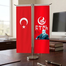 Punto Dizayn Alparslan Türkeş Bozkurt Hilal ve Türk Bayrağı Kırlangıç T tipi Masa Bayrak Takımı