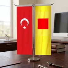 Punto Dizayn İlhanlı Devleti ve Türkiye Bayrağı Kırlangıç T tipi Masa Bayrak Takımı
