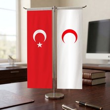 Punto Dizayn Kızılay Bayrağı ve Türk Bayrağı Kırlangıç T tipi Masa Bayrak Takımı