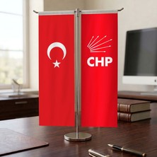 Punto Dizayn CHP Bayrağı Kırmızı ve Türk Bayrağı Kırlangıç T tipi Masa Bayrak Takımı