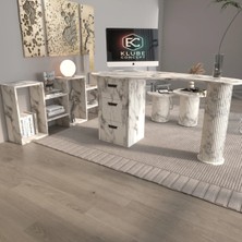 Klubeconcept Athena Beyaz Mermer Desenli Kolon Ayaklı Ofis Masası Takımı – Lüks Yönetici Çalışma Alanı