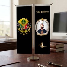Punto Dizayn Osmanlı Arması ve Sultan Abdülmecid Bayrağı Kırlangıç T Tipi Masa Bayrak Takımı