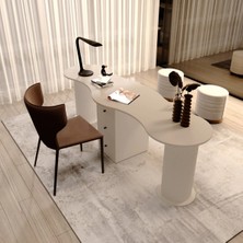 Klubeconcept Vera Traverten Görünümlü Ikili Çalışma Masası – Çekmeceli Beyaz Mdf Ofis Masası