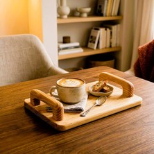 Mece Design Doğal Ahşap El Yapımı Rustik Kahve Tepsisi Dekoratif Çok Amaçlı Tepsi