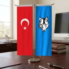 Punto Dizayn Bozkurt Mavi ve Türk Bayrağı Kırlangıç T tipi Masa Bayrak Takımı