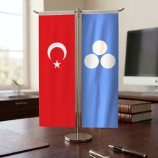 Punto Dizayn Timur Devleti ve Türk Bayrağı Kırlangıç T tipi Masa Bayrak Takımı