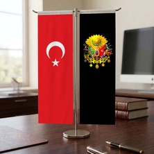 Punto Dizayn Osmanlı Arması ve Türk Bayrağı Kırlangıç T tipi Masa Bayrak Takımı