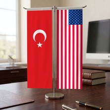 Punto Dizayn Amerika Birleşik Devletleri ve Türk Bayrağı Kırlangıç T tipi Masa Bayrak Takımı