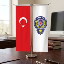 Punto Dizayn Polis Arması ve Türk Bayrağı Kırlangıç T tipi Masa Bayrak Takımı