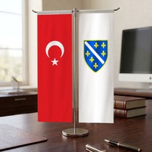 Punto Dizayn Bosna Hersek ve Türkiye Bayrağı Kırlangıç T tipi Masa Bayrak Takımı