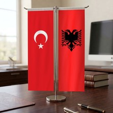 Punto Dizayn Arnavutluk Bayrağı ve Türk Bayrağı Kırlangıç T tipi Masa Bayrak Takımı