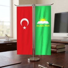 Punto Dizayn Hüda Par Bayrağı ve Türkiye Bayrağı Kırlangıç T tipi Masa Bayrak Takımı