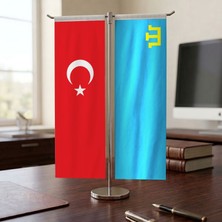 Punto Dizayn Kırım Bayrağı ve Türk Bayrağı Kırlangıç T Tipi Masa Bayrak Takımı