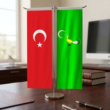 Punto Dizayn Gazne Devleti Bayrağı ve Türkye Bayrağı Kırlangıç T Tipi Masa Bayrak Takımı