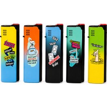 Onr Store Komik Yazılı Desenli Gazlı Çakmak Seti 5\'li Karışık Tasarım Hediyelik Çakmak