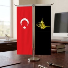 Punto Dizayn Osmanlı Tuğrası ve Türk Bayrağı Kırlangıç T tipi Masa Bayrak Takımı
