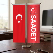 Punto Dizayn Saadet Partisi Kırmızı ve Türk Bayrağı Kırlangıç T tipi Masa Bayrak Takımı