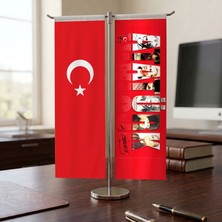 Punto Dizayn Atatürk Yazılı Bayrak ve Türk Bayrağı Kırlangıç T tipi Masa Bayrak Takımı