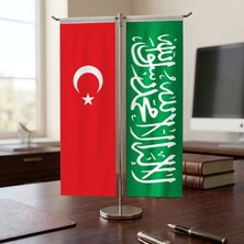 Punto Dizayn Yeşil Kelime-i Tevhid Bayrağı ve Türk Bayrağı Kırlangıç T tipi Masa Bayrak Takımı