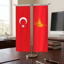 Punto Dizayn Osmanlı Tuğrası ve Türk Bayrağı Kırlangıç T tipi Masa Bayrak Takımı