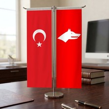 Punto Dizayn Kırmızı Göktürk ve Türk Bayrağı Kırlangıç T tipi Masa Bayrak Takımı