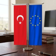 Punto Dizayn Avrupa Birliği ve Türkiye Bayrağı Kırlangıç T tipi Masa Bayrak Takımı