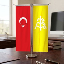 Punto Dizayn Karahanlılar Devlet ve Türk Bayrağı Kırlangıç T tipi Masa Bayrak Takımı