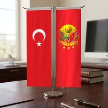 Punto Dizayn Osmanlı Arması ve Türk Bayrağı Kırlangıç T tipi Masa Bayrak Takımı