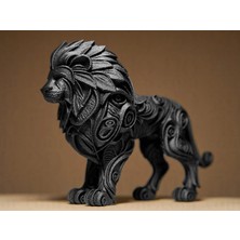 North Edge 3D 3D Baskı Aslan Heykeli - Siyah Dekoratif Aslan Figürü | Güç & Asalet Temalı Masa ve Ev Dekoru