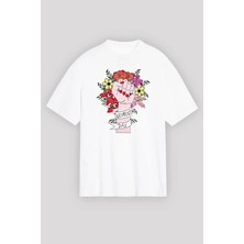Pomeya  8 Mart Dünya Kadınlar Günü Baskılı Oversize Bisiklet Yaka T-Shirt - Beyaz