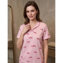 Sleeproom Fiyonklu Dik Yaka Kurdele Desen Kısa Kol Pijama Takım