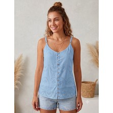 Meltem Collection Askılı Düğme Detaylı Müslin Bluz