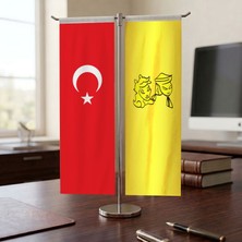 Punto Dizayn Uygur Devleti ve Türk Bayrağı Kırlangıç T tipi Masa Bayrak Takımı