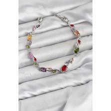 AyrStore Buğz Pirinç Gümüş Renk Mix Renk Zirkon Taşlı Çiçek Model Kadın Bileklik