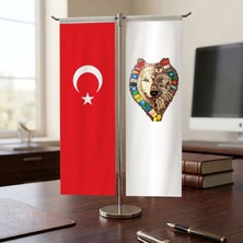 Punto Dizayn Kurt Silüeti ve Türk Bayrağı Kırlangıç T tipi Masa Bayrak Takımı