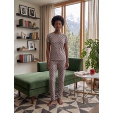 Sleeproom Bisiklet Yaka Kalp Desen Kısa Kollu Pijama Takımı
