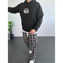 Pomeya  Erkek Oversize Üç Iplik Kapüşonlu Sweatshirt – Siyah Sırt ve Ön Baskılı, Kanguru Cepli, Rahat Kalıp, Içi Pamuklu Model-Siyah