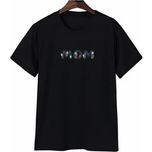 Pomeya  Anneler Günü Mom Çiçek Temalı Baskılı Oversize Bisiklet Yaka T-Shirt - Siyah