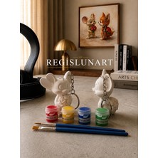 Regislunart 6.5cm Sevgililere Çocuklara Özel Kedi Ile Fare Boyanabilir Çift Figür Anahtarlık Seti 3D 4 Boya + 2 Fırça Dahil Kendin Boya Hobi Seti
