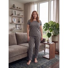 Sleeproom Büyük Beden Bisiklet Yaka Küçük Kalp Desen Kısa Kollu Pijama Takımı